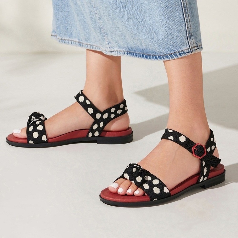 VIVAIA Polka Dot Knotted Ankle Strap Sandals Red Buckle EU 39 US 8